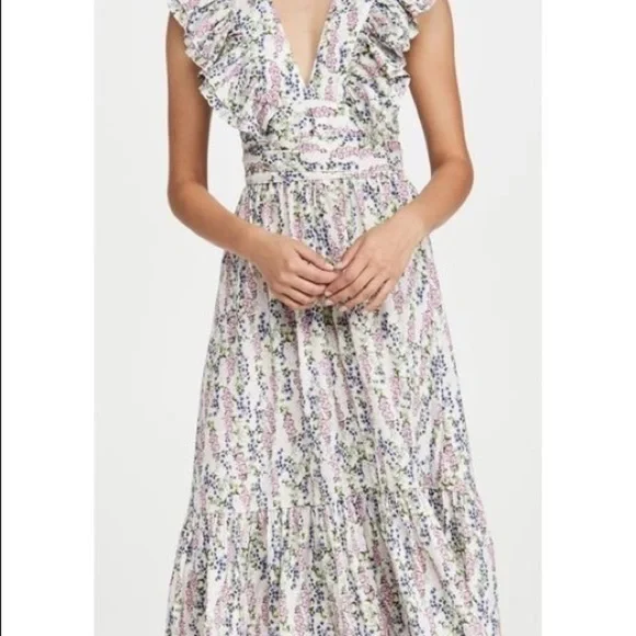 BYTIMO Blue Field Floral Ruffle Midi Wrap Dress Size Medium / NWT - Picture 16 of 16